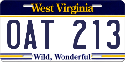 WV license plate OAT213