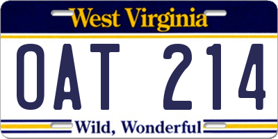 WV license plate OAT214