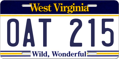 WV license plate OAT215
