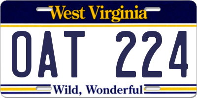 WV license plate OAT224