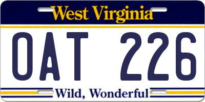 WV license plate OAT226