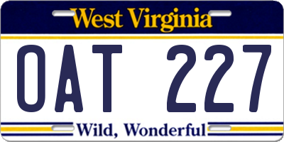 WV license plate OAT227