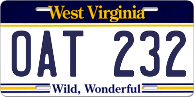 WV license plate OAT232
