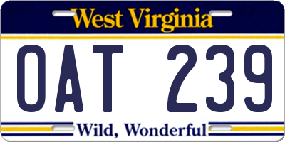 WV license plate OAT239