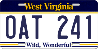 WV license plate OAT241