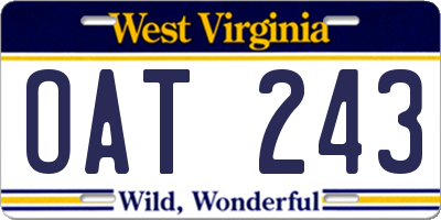 WV license plate OAT243