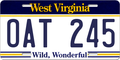 WV license plate OAT245
