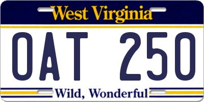 WV license plate OAT250