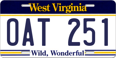 WV license plate OAT251