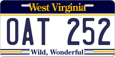 WV license plate OAT252
