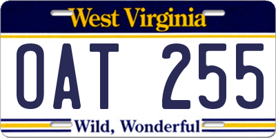 WV license plate OAT255