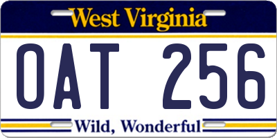 WV license plate OAT256