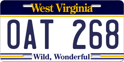 WV license plate OAT268