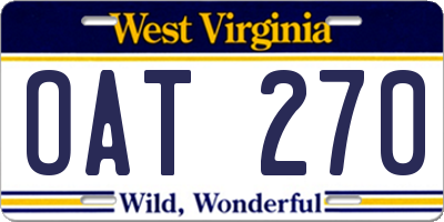WV license plate OAT270
