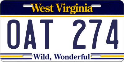 WV license plate OAT274