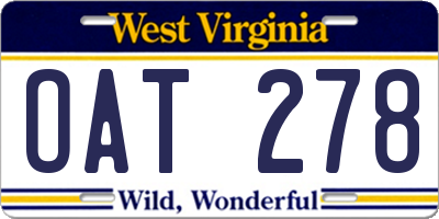 WV license plate OAT278