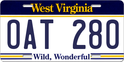 WV license plate OAT280