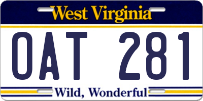 WV license plate OAT281