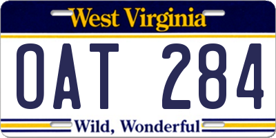 WV license plate OAT284