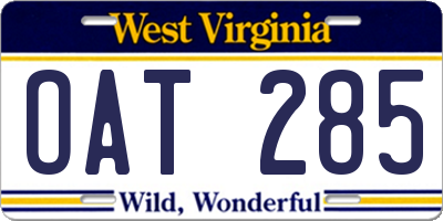 WV license plate OAT285