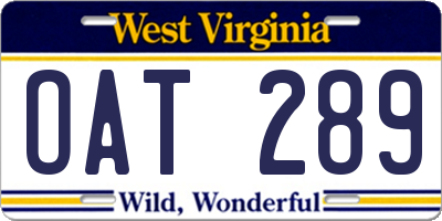 WV license plate OAT289
