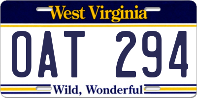 WV license plate OAT294