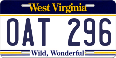 WV license plate OAT296