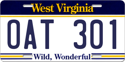 WV license plate OAT301