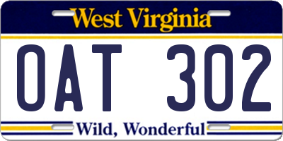 WV license plate OAT302