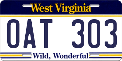 WV license plate OAT303