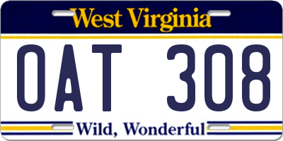 WV license plate OAT308
