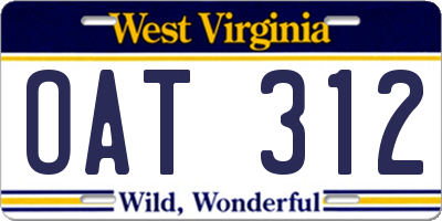 WV license plate OAT312