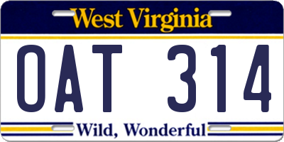 WV license plate OAT314