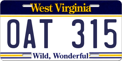 WV license plate OAT315