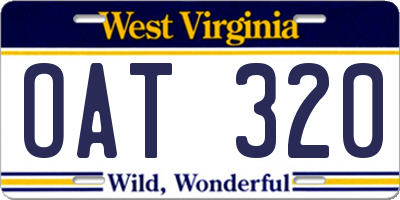 WV license plate OAT320