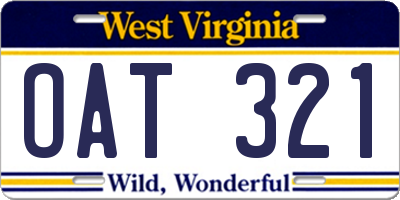 WV license plate OAT321