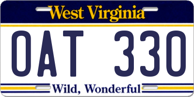 WV license plate OAT330