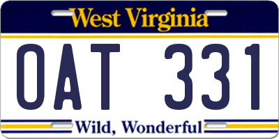 WV license plate OAT331