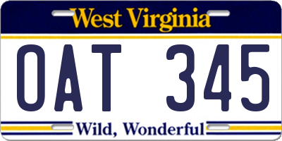WV license plate OAT345