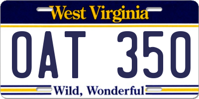 WV license plate OAT350