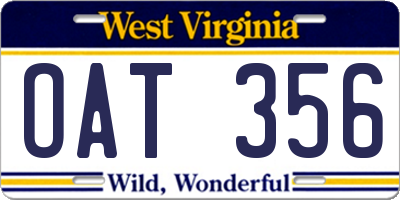 WV license plate OAT356