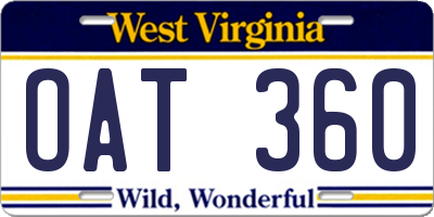 WV license plate OAT360