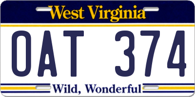 WV license plate OAT374