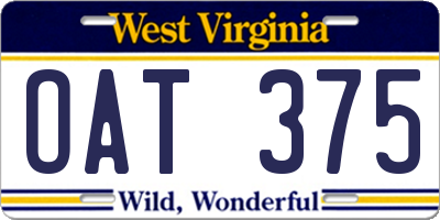WV license plate OAT375