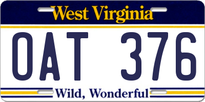 WV license plate OAT376
