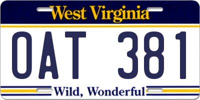 WV license plate OAT381