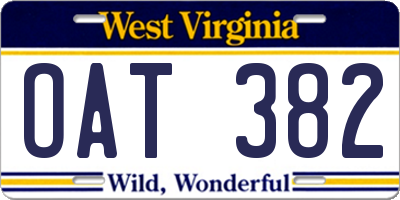 WV license plate OAT382
