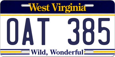 WV license plate OAT385