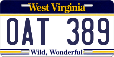 WV license plate OAT389