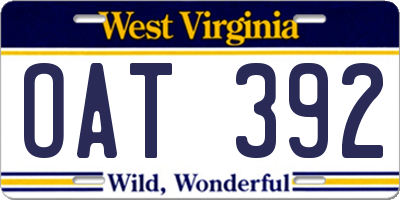 WV license plate OAT392
